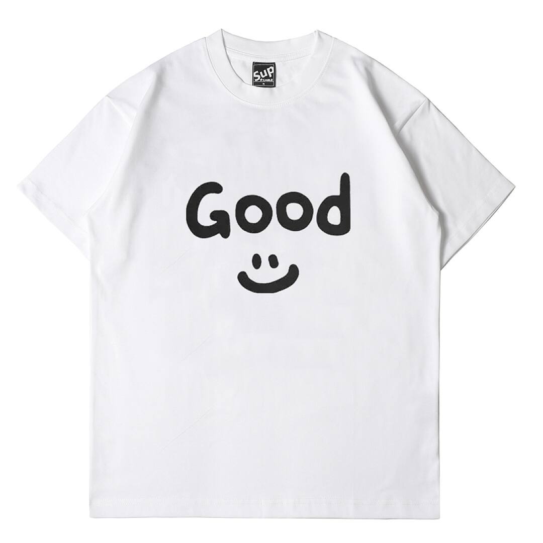 166# American streetwear celebrity same style GOOD smiley print short sleeve T-shirt P30