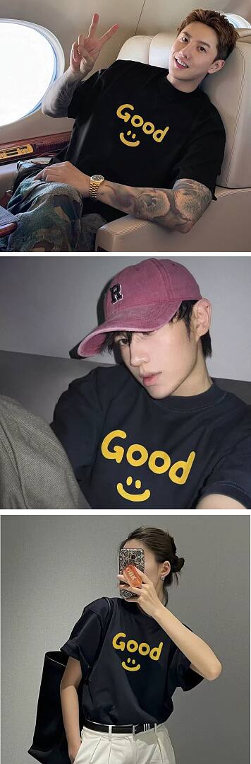 166# American streetwear celebrity same style GOOD smiley print short sleeve T-shirt P30