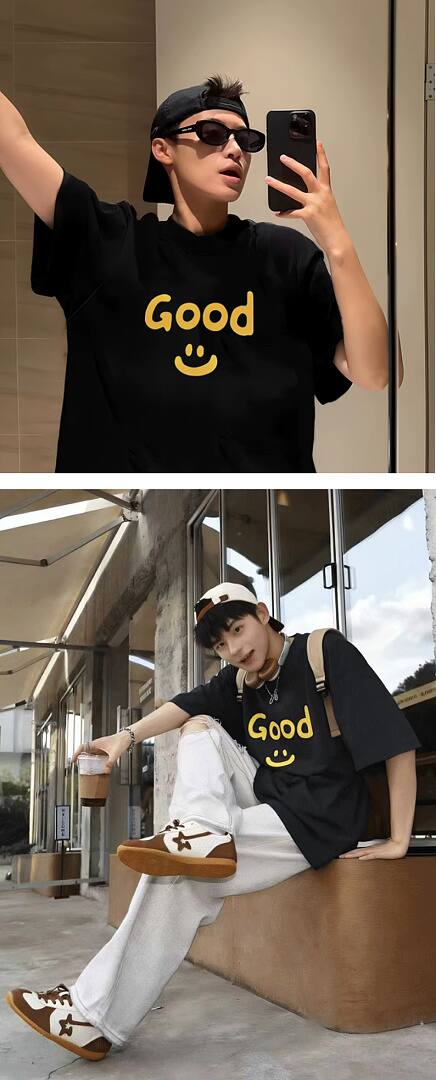 166# American streetwear celebrity same style GOOD smiley print short sleeve T-shirt P30
