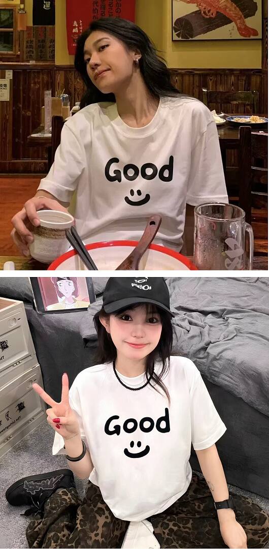 166# American streetwear celebrity same style GOOD smiley print short sleeve T-shirt P30