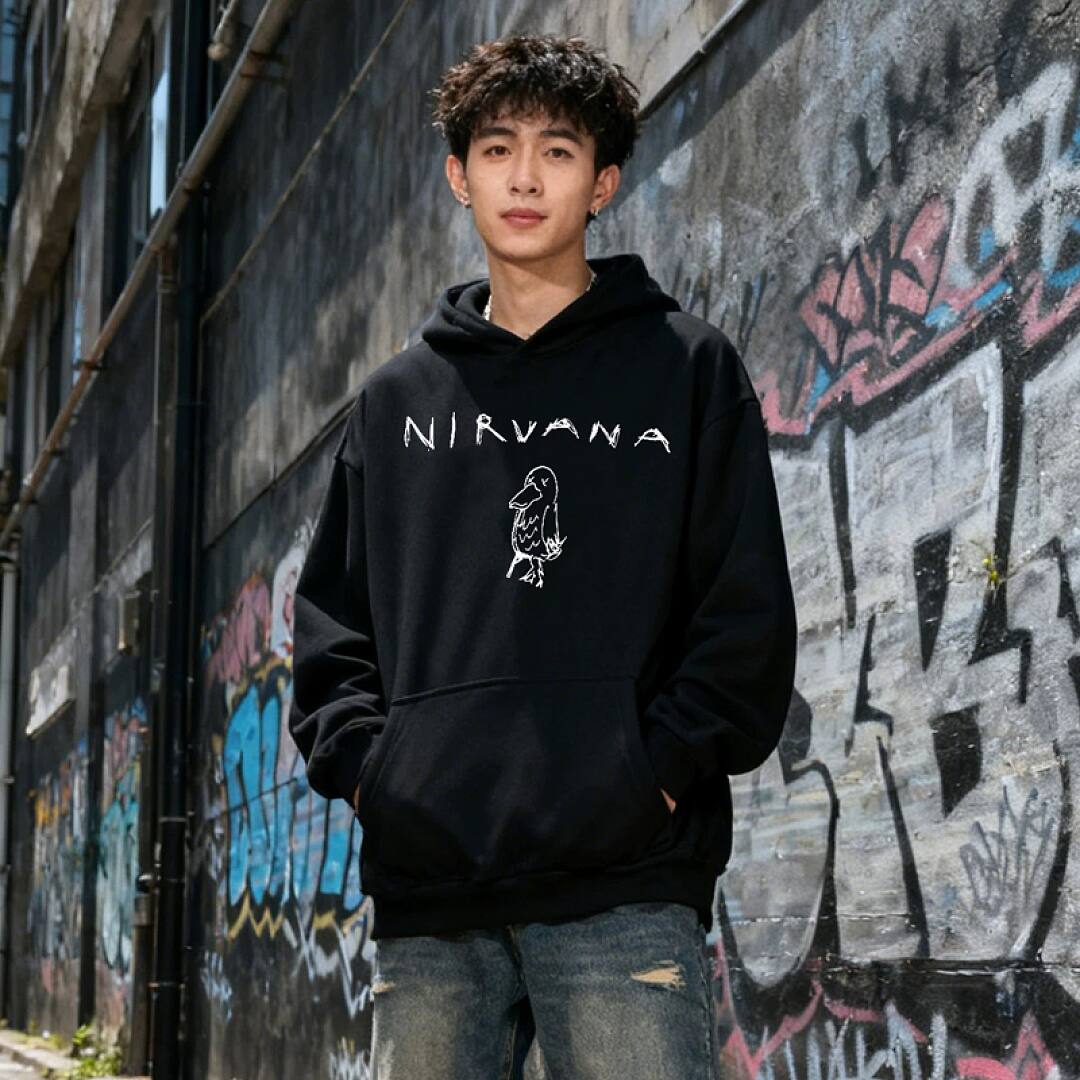 197# American streetwear Nirvana hand-drawn graffiti print hoodie P58