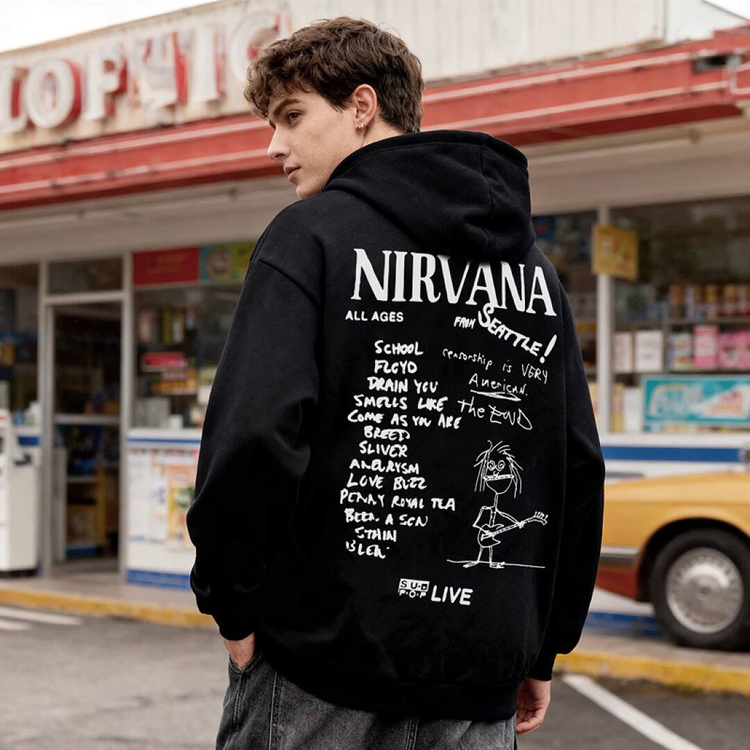 197# American streetwear Nirvana hand-drawn graffiti print hoodie P58
