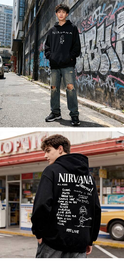 197# American streetwear Nirvana hand-drawn graffiti print hoodie P58