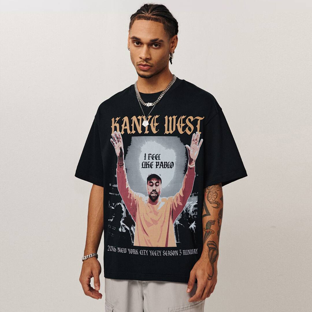 146# American Streetwear Kanye Hip Hop Rap Print Short Sleeve T-Shirt P35