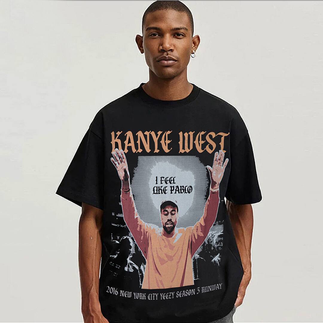 146# American Streetwear Kanye Hip Hop Rap Print Short Sleeve T-Shirt P35