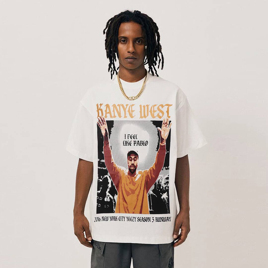 146# American Streetwear Kanye Hip Hop Rap Print Short Sleeve T-Shirt P35