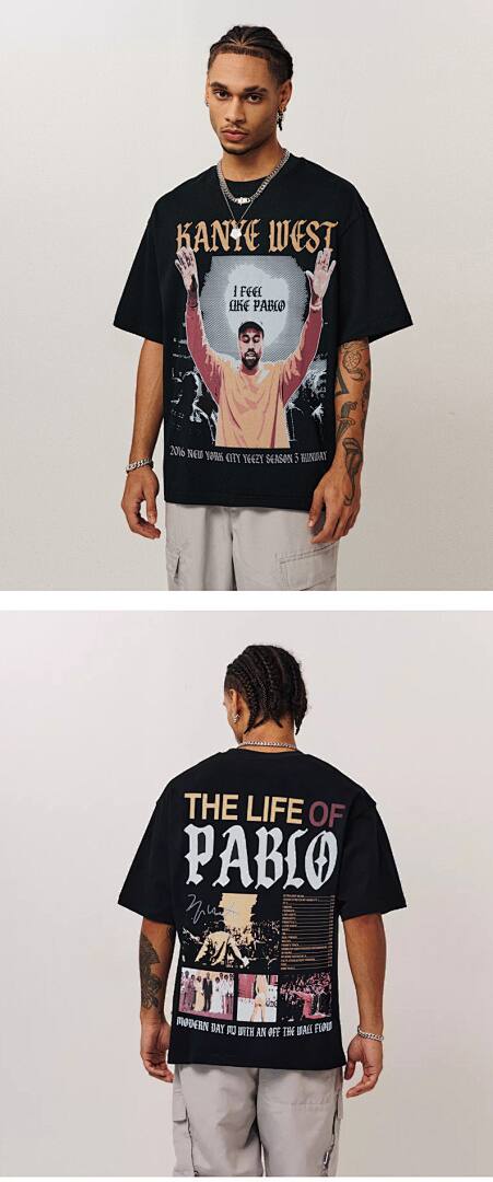 146# American Streetwear Kanye Hip Hop Rap Print Short Sleeve T-Shirt P35