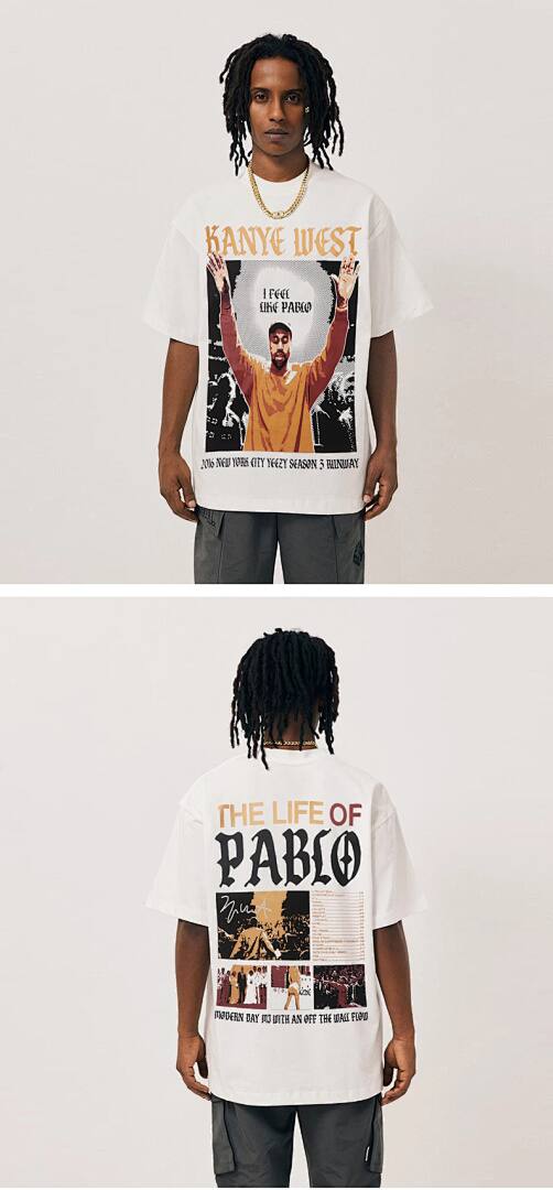 146# American Streetwear Kanye Hip Hop Rap Print Short Sleeve T-Shirt P35